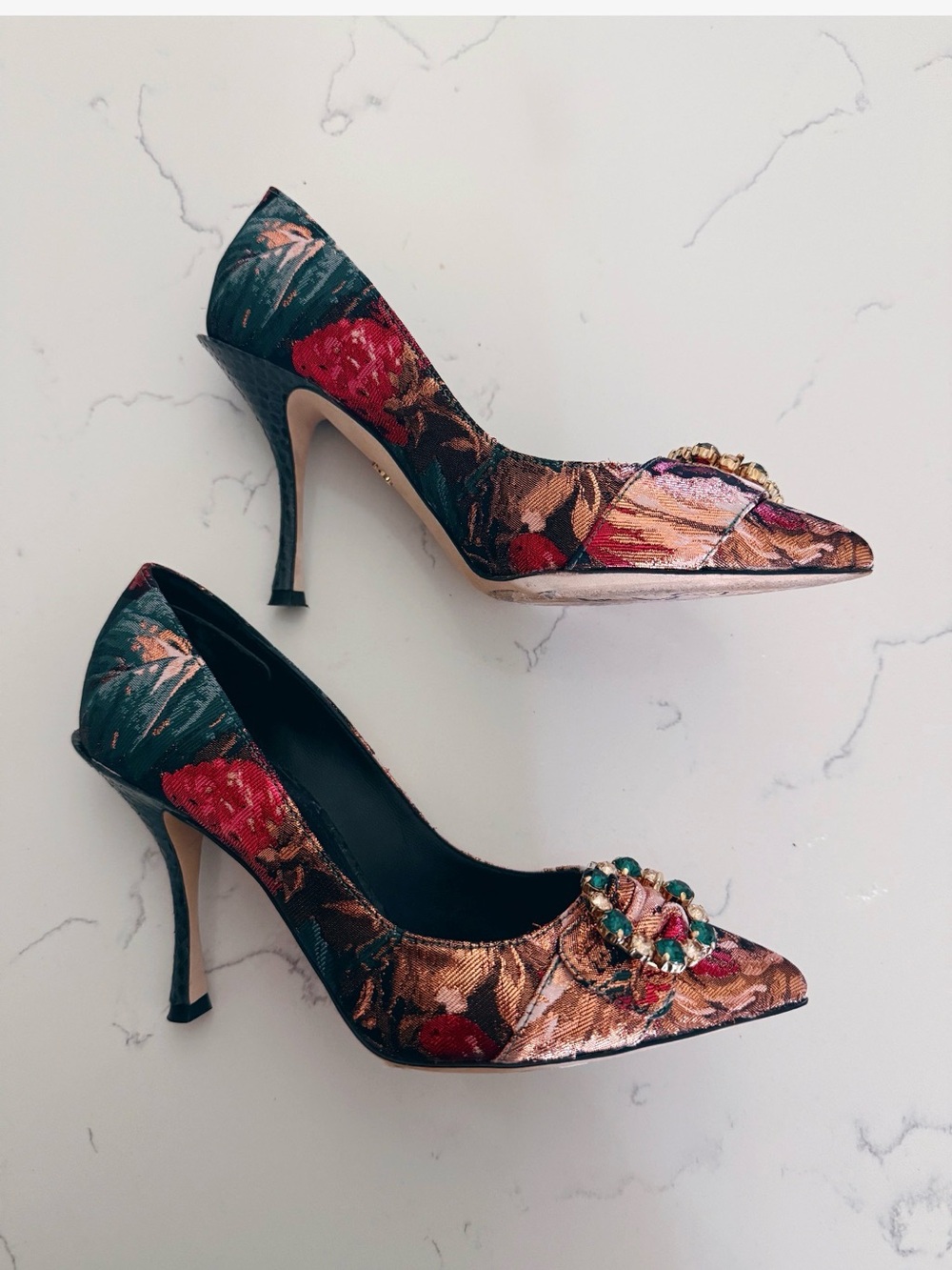 Dolce & Gabbana Snakeskin and Brocade Fabric Pumps